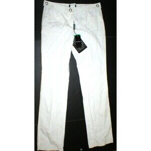New Womens Designer Emporio Armani Cotton Pants 44 8 White Tall NWT Belt Accent